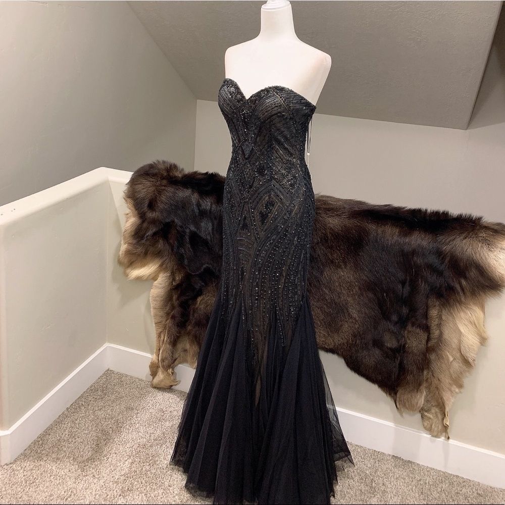 Custom Gorgeous Strapless Matte Sequins & Beads F… - image 3